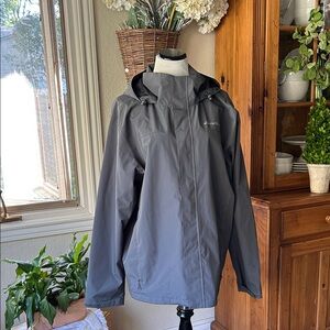 Eddie Bauer Men's Weather Edge Full Zip Hooded Rain Parka Jacket- Gray